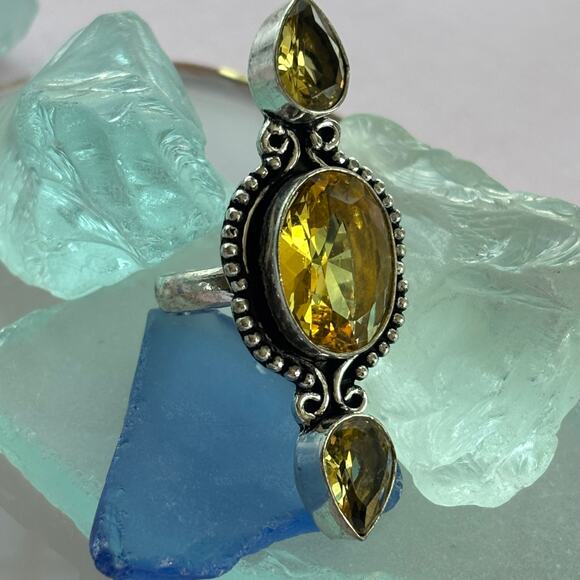 925 Sterling Faceted Citrine Knuckle Ring - Picture 3 of 6